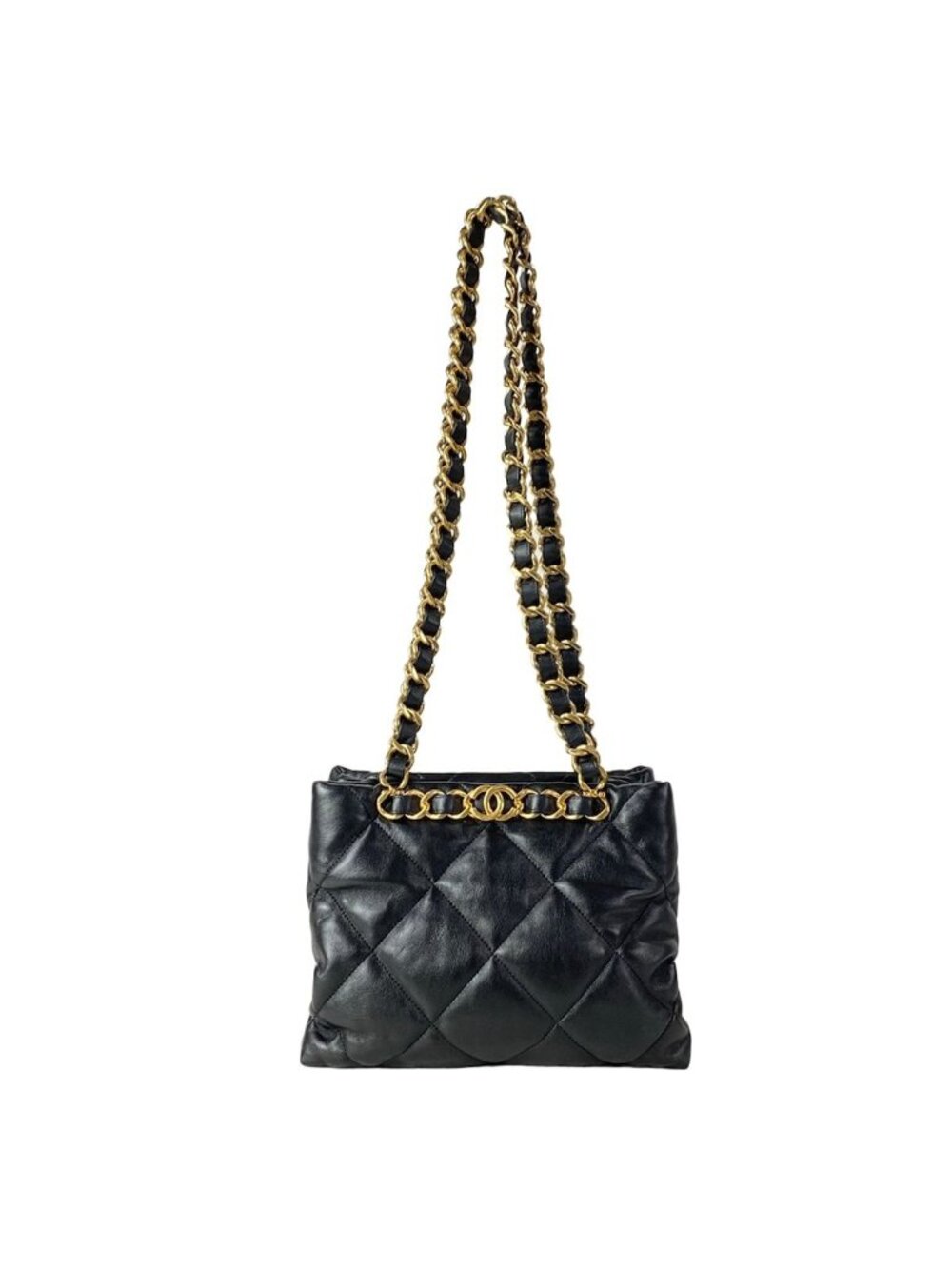 Chanel Shoulder Bag Quilted Small Shopping Black Chain Gold